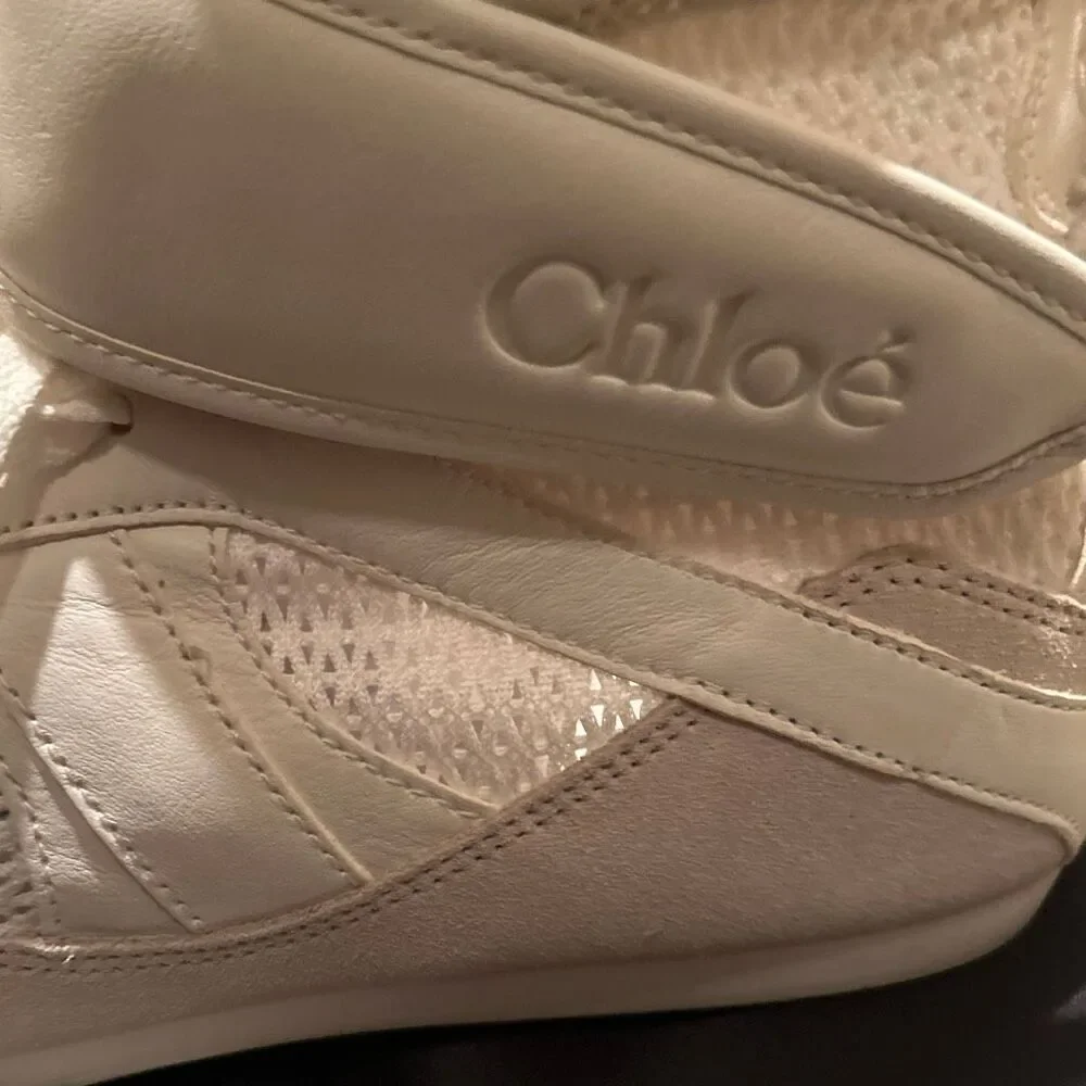 Chloe Women’s Size 41 Kick Leather & Mesh High Top Sneaker Cloudy Cream NEW